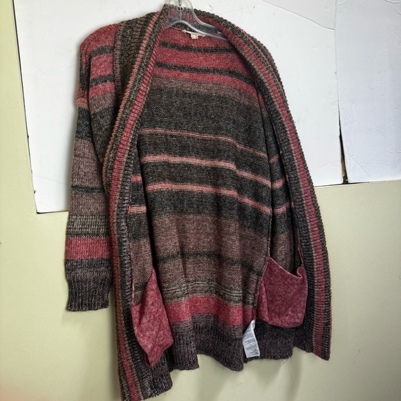 ESPRIT Open Front Stripe Cardigan Sweater Shawl Collar Pockets Cotton Soft Cozy - Picture 11 of 16